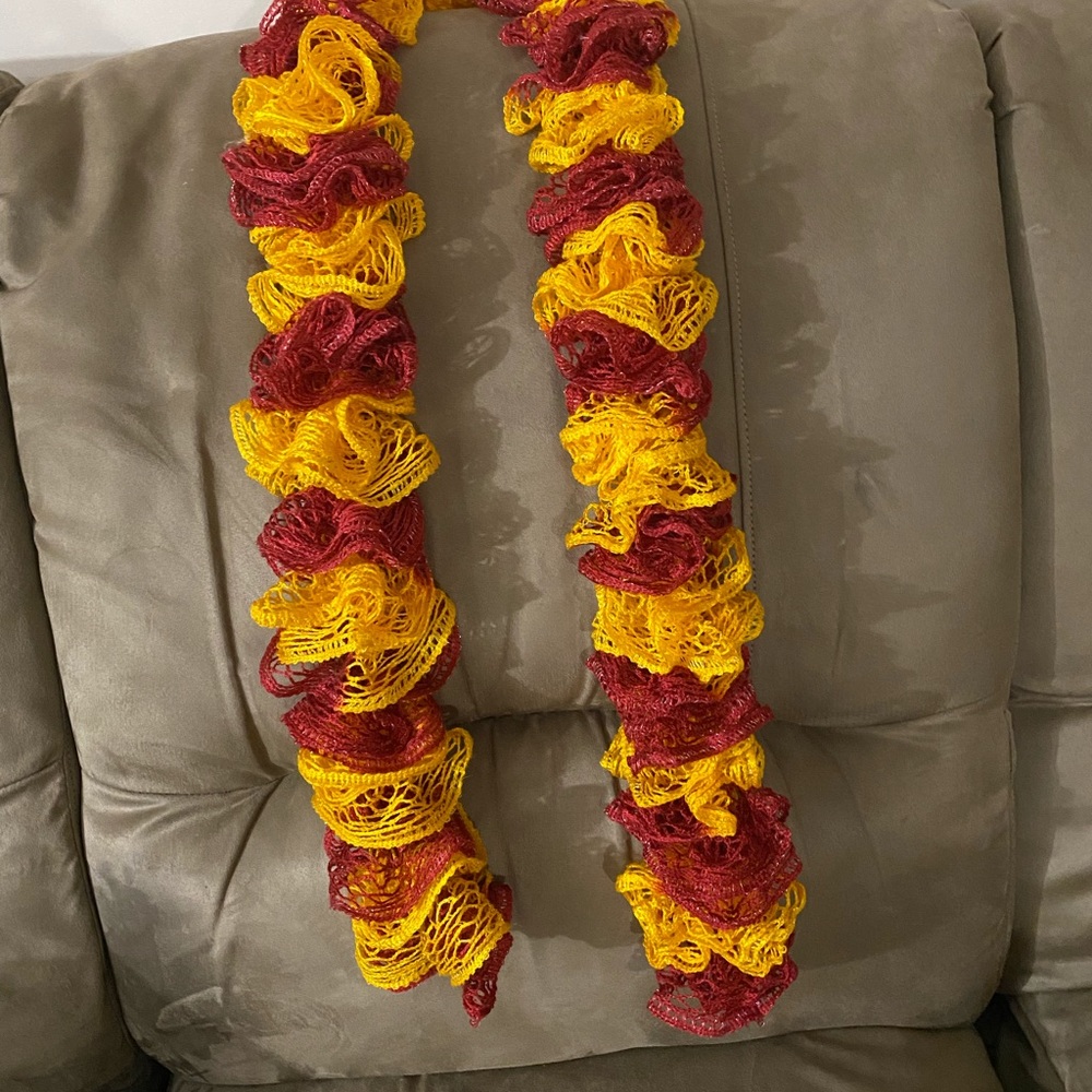 Beautiful Handmade Maroon and Gold Ruffle Scarf
